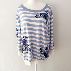 Talbots Women Stripe Floral Sweater 2X Nautical Classic Modest Pastel Spring